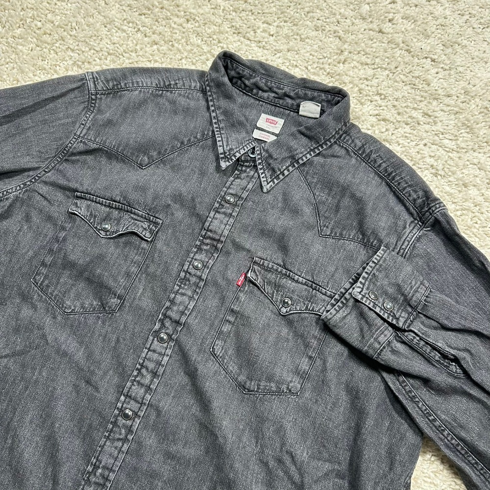 Levi's Pearl Snap Shirt XXL Black Denim Long Sleeve Standard Fit Western Cowboy
